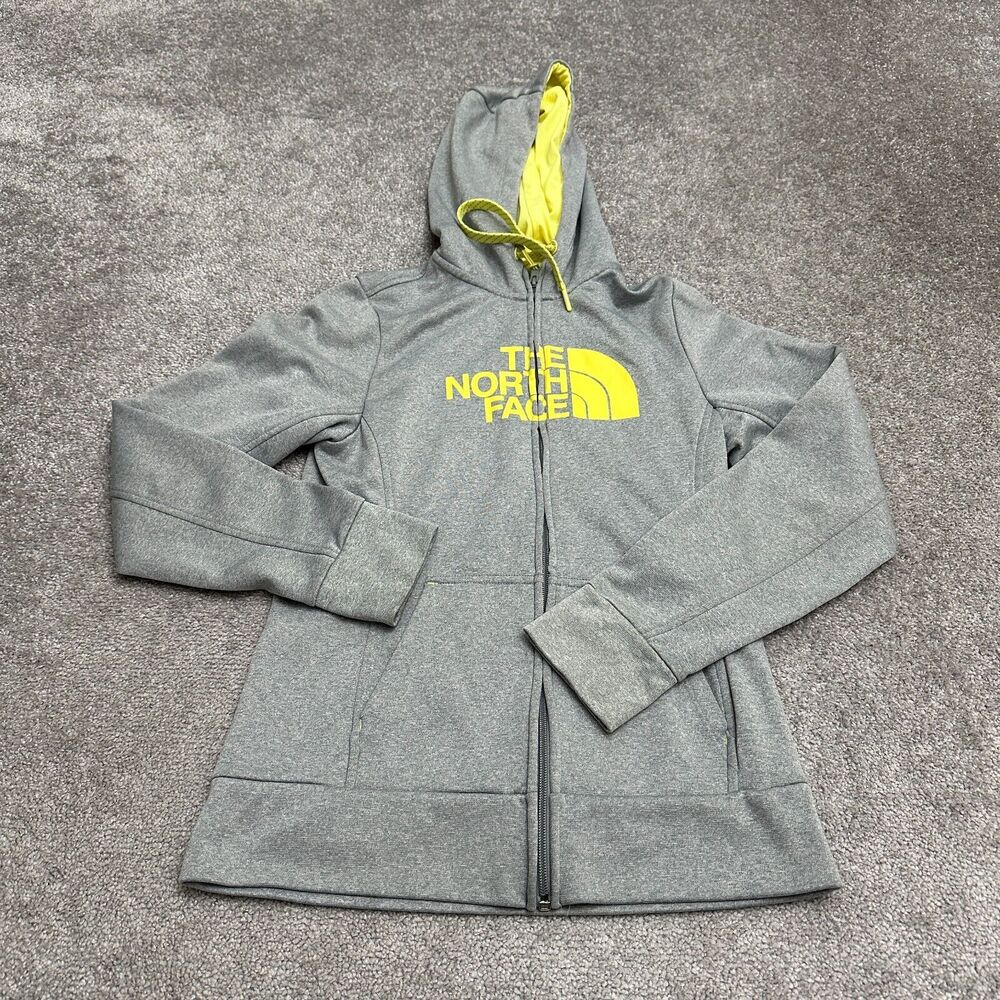 The North Face Full Zip Hoodie Sweatshirt Women Small Gray Yellow Graphic Casual